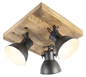 Plafoniera industriale a 3 luci in legno nero - MANGOES