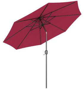 Outsunny Ombrellone da Giardino Φ295cm Inclinabile con Manovella in Metallo e Poliestere Rosso Scuro|Aosom