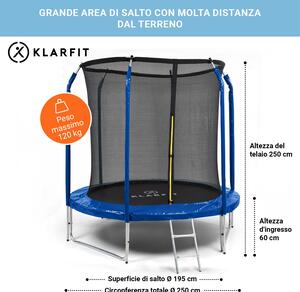 KLARFIT Trampolino Jumpstarter 2,5 m O rete 120 kg max. 195 cm O superficie di salto