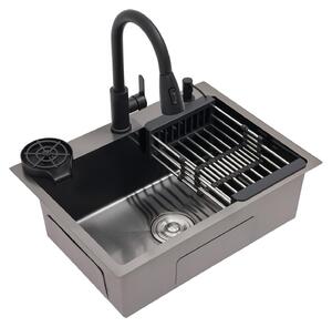 Lavello da cucina, rubinetto estraibile, facile da pulire, nero