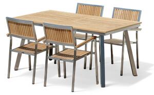 ALEOS. Set da giardino in acciaio inox teak set tavolo Nassau 160x90 cm + 4 poltrone impilabili migliore qualità teak set di sedute di qualità catering set mobili da giardino set tavolo da pranzo set poltrone impilabili