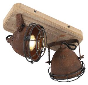 Plafoniera industriale ruggine marrone legno 2 luci orientabile - GINA