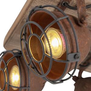 Plafoniera industriale ruggine marrone legno 4 luci orientabile - GINA