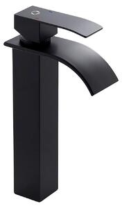 Miscelatore per lavabo, con erogatore a cascata, finitura nera opaca, colore nero, attacco G3/8