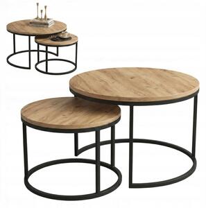 Set di tavolini EstiloHome DUO, forma rotonda, 80/60 cm, legno effetto rovere "Craft Gold" – set di 2 tavolini