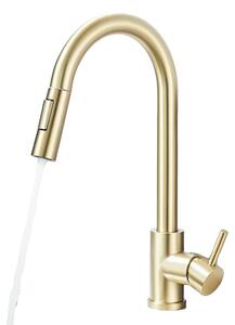 Miscelatore da cucina monocomando, con funzione spray estraibile, finitura oro spazzolato