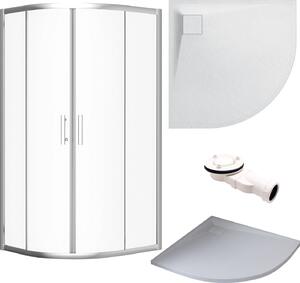 SET cabina doccia + piatto doccia 80x80 193 cm - semicircolare trasparente temperato nano vetro 6 mm bianco effetto pietra SMC incl. sifone | BADLAND HELA VIDAR