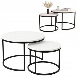 EstiloHome Set di tavolini da caffè ORI DUO, forma rotonda, 70/50 cm, bianco – Set di 2 tavolini