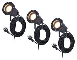 Hoftronic Faretto da giardino a LED Sydney 4W 345lm 2700K Nero IP65 Orientabile Set da 3 pezzi