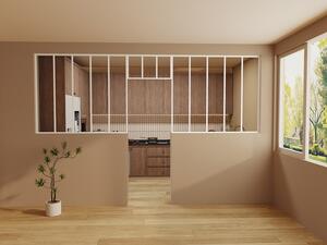 Vetrata atelier con sopraluce 2 x L150 x H130 + L73 x H40 cm Bianco in Alluminio termolaccato - Lotto di 2 - BAYVIEW