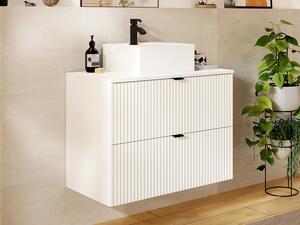 Mobile per bagno sospeso con scanalature e lavabo da appoggio L80 cm Bianco - ZEVINI