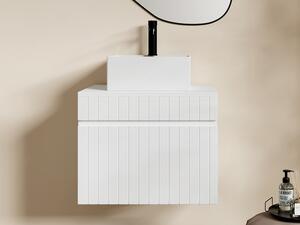 Mobile per bagno sospeso scanalato e lavabo quadrato da appoggio 60 cm Bianco - SATARA