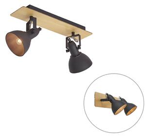 Faretto da soffitto nero con legno 2 luci ruotabile e inclinabile - Jakub