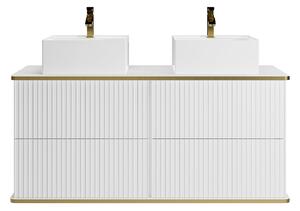 Mobile per bagno sospeso con scanalature con profilo Dorato e lavabo doppio da appoggio 120 cm Bianco - KELIZA