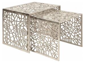 WOHNLING: Set di 2 tavolini da caffè in alluminio, moderni, ideali per il soggiorno. Design a griglia, set di tavolini in metallo, tavolino decorativo per il soggiorno, tavolino da divano, prodotto artigianale