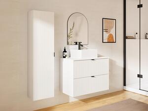 Mobile per bagno sospeso con scanalature e lavabo da appoggio e colonna 80 cm Bianco opaco - ZEVINI