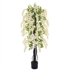 Outsunny Pianta Artificiale Glicine Bianco Finto con Vaso per Interni ed Esterni, Bianco e Verde Diametro 24 x 165cm|Aosom