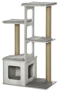 PawHutTiragraffi per Gatti Albero Tiragraffi Multi-livello con Cuccia e Corde in Iuta, 114 cm Grigio|Aosom