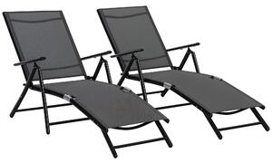 Oustunny Set 2 Sdraio da Giardino Pieghevoli con Schienale Regolabile in 7 Posizioni, Lettino Prendisole in Alluminio e Rete Traspirante, Nere|Aosom