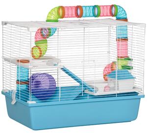 PawHut Gabbia per Criceti a 3 Livelli con Tubi, Casetta, Serbatoio dell'Acqua e Ruota, 59x36x47 cm|Aosom