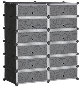 HOMCOM Mobile Scarpiera Modulare Salvaspazio, 12 Cubi 45x35x16cm in Plastica PP e Acciaio, 94x37x108cm, Nero e Bianco|Aosom