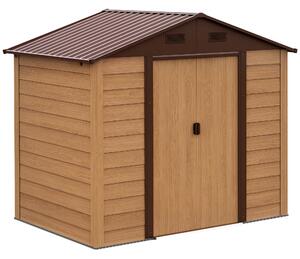 Outsunny Casetta da Giardino in Lamiera Porta Attrezzi con Porte Scorrevoli e Pareti Effetto Legno, 152x235.7x208.7cm | Aosom Italy