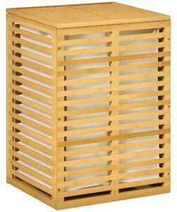 Mobiletto Portabiancheria In Bambù COSTWAY - Cesto 68L Ribaltabile Con Ripiano - 50x35x64cm