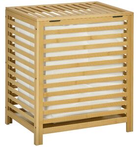 HOMCOM Cesto Portabiancheria a Doghe in Bambù e Tessuto con Coperchio e Sacca Rimovibile, 50x36x60 cm|Aosom