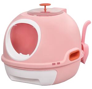 PawHut Lettiera per Gatti Chiusa con Vassoio Estraibile, 2 Ingressi e Paletta, 47x55x44cm, Rosa|Aosom