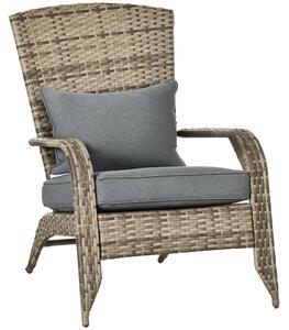 Outsunny Sedia da Giardino Adironrack con Braccioli, in Rattan e Acciaio, 64x80x90 cm, Marrone e Grigio|Aosom