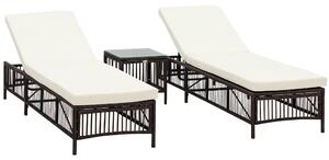 Outsunny Set 2 Lettini Prendisole con Cuscini Imbottiti e Tavolino in Rattan PE, Marrone e Beige|Aosom