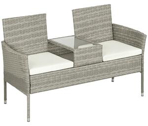 Outsunny Divanetto per Esterni 2 Posti con Tavolino da Caffè, in Acciaio e Rattan PE, 137x59x82 cm, Grigio e Crema|Aosom