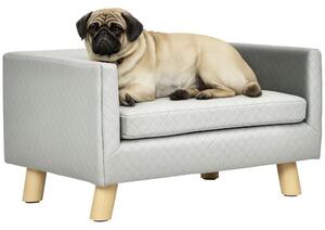 PawHut Divanetto per Cani e Gatti Stile Scandinavo con Cuscino Imbottito in Velluto e Legno, 64x45x36cm, Grigio