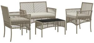 Outsunny Set da Giardino in Rattan da 4 Pezzi con 2 Poltroncine, Divano e Tavolino da Caffè, Kaki e Nero