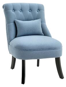 HOMCOM Poltrona per Salotto Imbottita con Cuscino, in Tessuto Effetto Lino e Legno, 52.5x69x77 cm, Blu