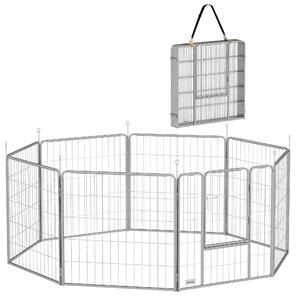 PawHut Recinto per Cani a 8 Pannelli Modulabili Pieghevole con Porta in Acciaio, Altezza 80 cm, Argento
