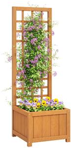 Outsunny Fioriera con Traliccio per Rampicanti con Foro di Drenaggio e Fodera, in Legno, 40x40x120 cm, Marrone