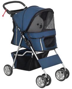PawHut Passeggino per Cani Pieghevole in Tessuto, Carrozzina per Cani 10kg con Ruote, Cestino e Portabicchieri, 75x45x97cm, Blu Scuro | Aosom Italy