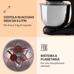 Klarstein Bella Pico 2G, robot da cucina, 6 livelli, 5 litri, 1300W, 1,7 CV