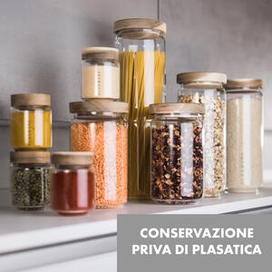 Klarstein Cassia, barattoli portaspezie, 6 pezzi, 130 ml, vetro borosilicato, coperchio di legno, ermetico