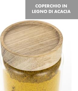 Klarstein Cassia, barattoli portaspezie, 6 pezzi, 130 ml, vetro borosilicato, coperchio di legno, ermetico