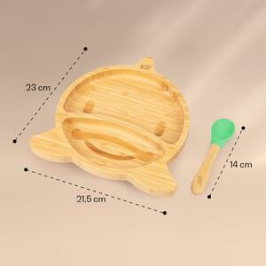 Klarstein Stoviglie per bambini piatto di bambu e cucchiaio da 250 ml incl. ventosa 18 x 18 cm