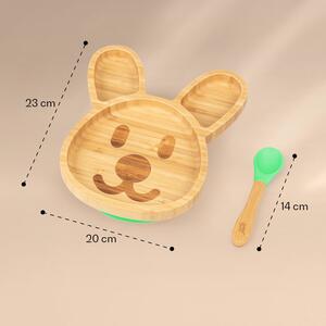 Klarstein Stoviglie per bambini piatto di bambu e cucchiaio da 250 ml incl. ventosa 18 x 18 cm