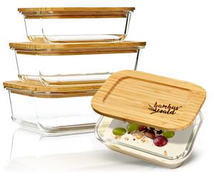 Klarstein Set di barattoli per alimenti squadrati, vetro, coperchio in bambu, 4 pezzi, diverse dimensioni
