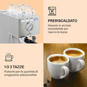 Klarstein Pausa Espressomaker 1350 Watt 20 Bar di pressione Serbatoio dell'acqua: 1,4 litri in acciaio inossidabile
