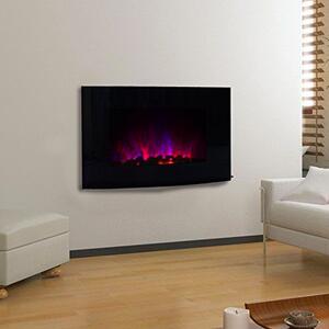 DecHome Caminetto Elettrico da Parete In Acciaio Inox Vetro Temperato Potenza 900W/1800 Watt - 8D0014
