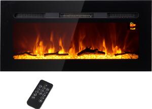 DecHome Camino Elettrico 1800W Regolabile con Telecomando in Acciaio e Vetro Temperato 91.4x15.8x45 cm colore Nero - 130BKS401
