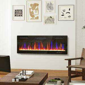 DecHome Camino Elettrico da Incasso o a Parete con Temperatura Regolabile in Acciaio e Vetro 127x9.4x47 cm colore Nero - BKZ375