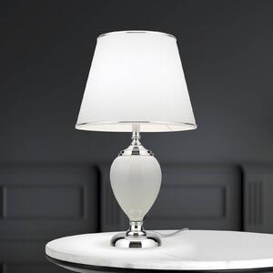 ORION Lampada da tavolo Ovum, bianco/cromo, altezza 48 cm, ceramica/chintz