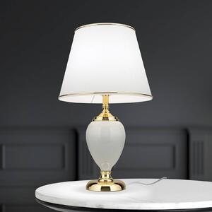 ORION Lampada da tavolo Ovum, bianco/oro, altezza 48 cm, ceramica/chintz